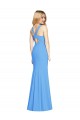 Keyhole Back Peacock Blue Stretch Crepe V-Neck Long Sleeveless Semi Formal Evening Dress / Prom Dress / Bridesmaid Dress Norwich