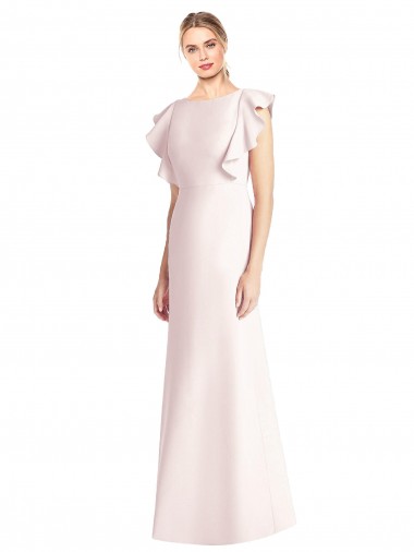Open Back Pink Stretch Crepe Bateau Neck Long Cap Sleeves Formal Dress / Bridesmaid Dress Norwich