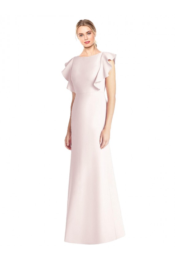 Open Back Pink Stretch Crepe Bateau Neck Long Cap Sleeves Formal Dress / Bridesmaid Dress Norwich