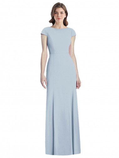 Open Back Light Sky Blue Stretch Crepe Bateau Neck Long Cap Sleeves Formal Dress / Bridesmaid Dress Norwich
