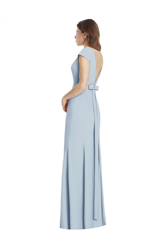 Open Back Light Sky Blue Stretch Crepe Bateau Neck Long Cap Sleeves Formal Dress / Bridesmaid Dress Norwich