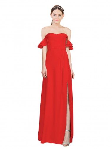 Red Stretch Crepe Off the Shoulder Long Sleeveless Formal Evening Gown / Prom Dress / Bridesmaid Dress Norwich
