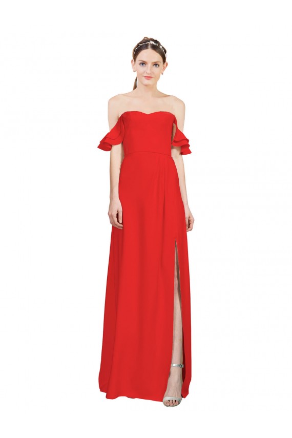 Red Stretch Crepe Off the Shoulder Long Sleeveless Formal Evening Gown / Prom Dress / Bridesmaid Dress Norwich