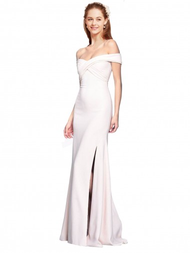 White Stretch Crepe Off the Shoulder Long Sleeveless Formal Dress / Bridesmaid Dress Norwich