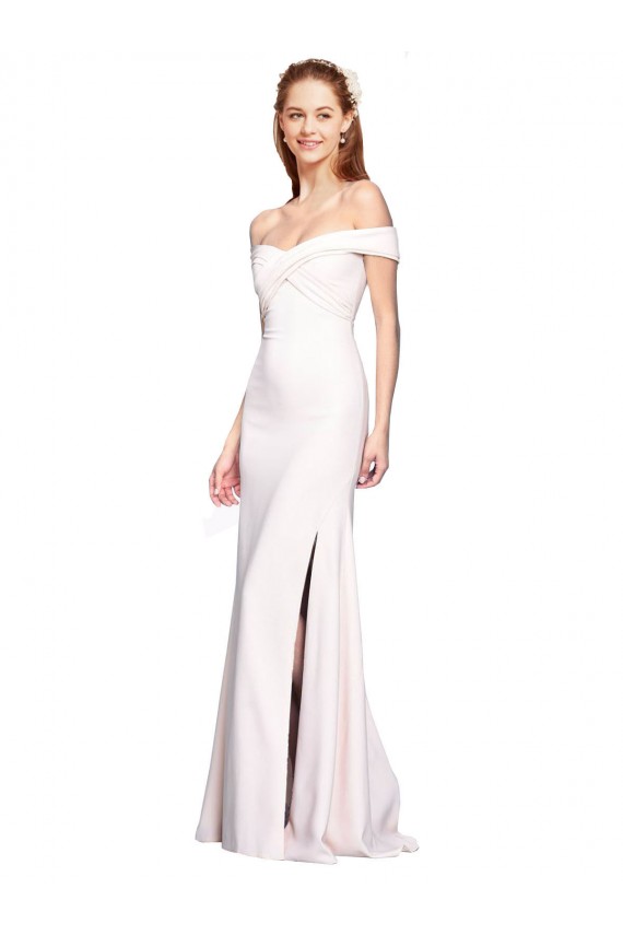White Stretch Crepe Off the Shoulder Long Sleeveless Formal Dress / Bridesmaid Dress Norwich