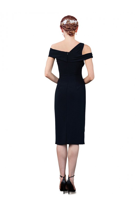 Dark Navy Stretch Crepe Off the Shoulder Cocktail Length Sleeveless Formal Evening Gown / Prom Dress / Bridesmaid Dress Norwich