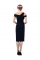 Dark Navy Stretch Crepe Off the Shoulder Cocktail Length Sleeveless Formal Evening Gown / Prom Dress / Bridesmaid Dress Norwich