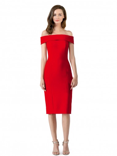Red Stretch Crepe Off the Shoulder Cocktail Length Sleeveless Formal Evening Gown / Prom Dress / Bridesmaid Dress Norwich