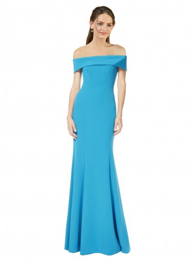 Peacock Blue Stretch Crepe Off the Shoulder Long Sleeveless Formal Dress / Bridesmaid Dress Norwich