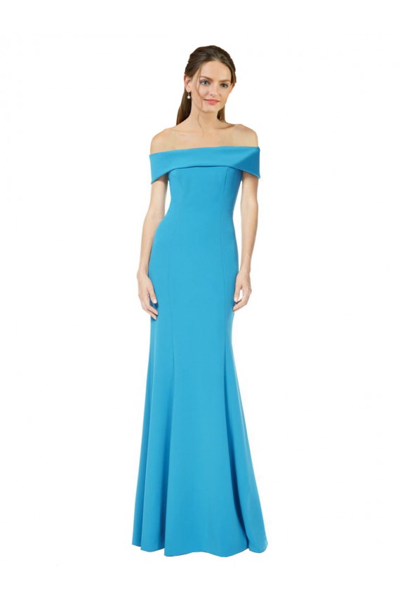 Peacock Blue Stretch Crepe Off the Shoulder Long Sleeveless Formal Dress / Bridesmaid Dress Norwich