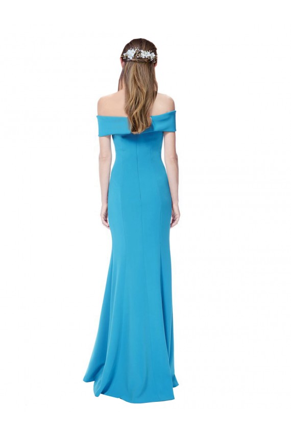 Peacock Blue Stretch Crepe Off the Shoulder Long Sleeveless Formal Dress / Bridesmaid Dress Norwich