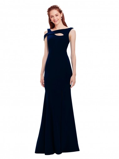 Dark Navy Stretch Crepe Off the Shoulder Long Sleeveless Formal Evening Gown / Prom Dress / Bridesmaid Dress Norwich
