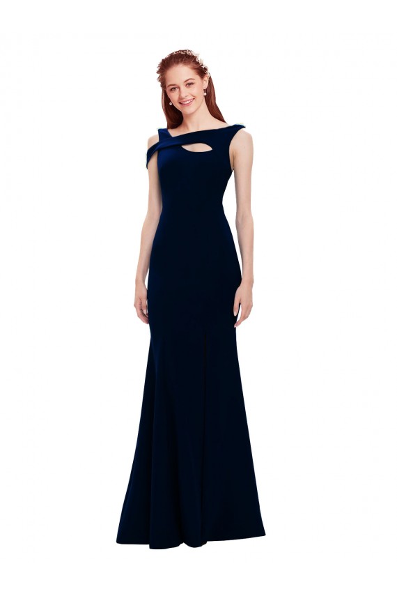 Dark Navy Stretch Crepe Off the Shoulder Long Sleeveless Formal Evening Gown / Prom Dress / Bridesmaid Dress Norwich