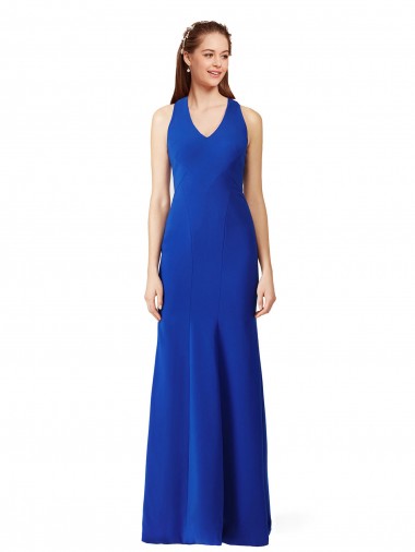 Royal Blue Stretch Crepe V-Neck Long Sleeveless Formal Evening Gown / Prom Dress / Bridesmaid Dress Norwich