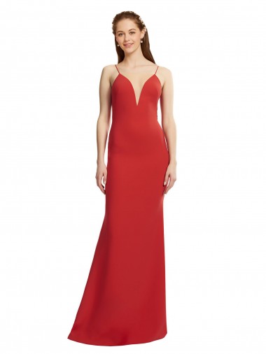 Open Back Red Stretch Crepe Spaghetti Straps Long Sleeveless Formal Evening Gown / Prom Dress / Bridesmaid Dress Norwich