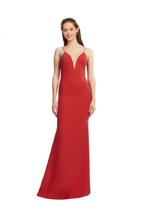 Open Back Red Stretch Crepe Spaghetti Straps Long Sleeveless Formal Evening Gown / Prom Dress / Bridesmaid Dress Norwich