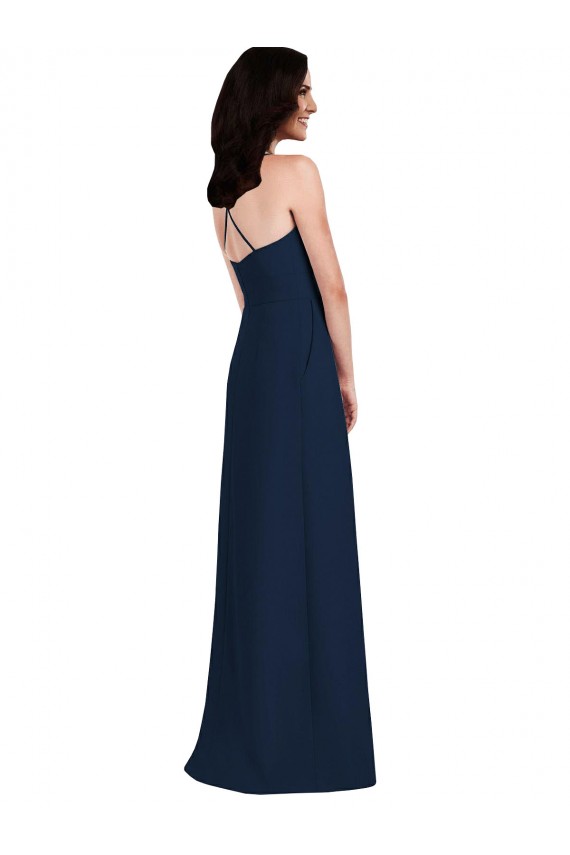 Open Back Dark Navy Stretch Crepe Halter Neck Long Sleeveless Semi Formal Evening Dress / Bridesmaid Dress Norwich