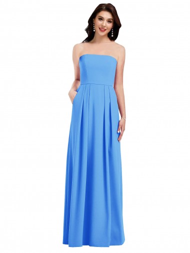 Low Back Peacock Blue Stretch Crepe Strapless Long Sleeveless Semi Formal Evening Dress / Prom Dress / Bridesmaid Dress Norwich