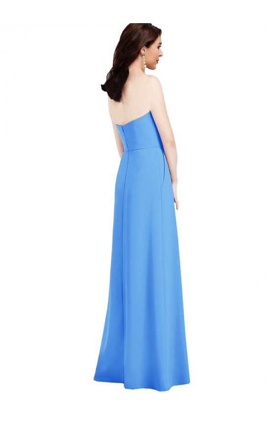 Low Back Peacock Blue Stretch Crepe Strapless Long Sleeveless Semi Formal Evening Dress / Prom Dress / Bridesmaid Dress Norwich