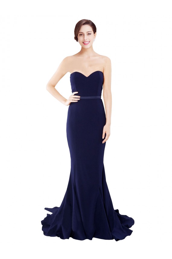Low Back Stretch Crepe Sweetheart Sweep Train Sleeveless Semi Formal Evening Dress / Prom Dress / Bridesmaid Dress Norwich