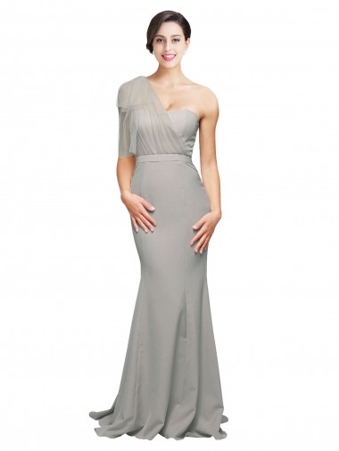 Low Back Stretch Crepe & Tulle One Shoulder Sweep Train Sleeveless Formal Evening Gown / Prom Dress / Bridesmaid Dress Norwich