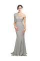 Low Back Stretch Crepe & Tulle One Shoulder Sweep Train Sleeveless Formal Evening Gown / Prom Dress / Bridesmaid Dress Norwich