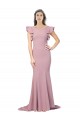 V-Back Stretch Crepe Round Neck Sweep Train Flutter Sleeves Formal Evening Gown / Prom Dress / Bridesmaid Dress Norwich