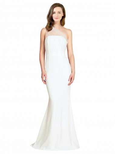 Stretch Crepe & Tulle One Shoulder Sweep Train Sleeveless Formal Evening Gown / Bridesmaid Dress Norwich