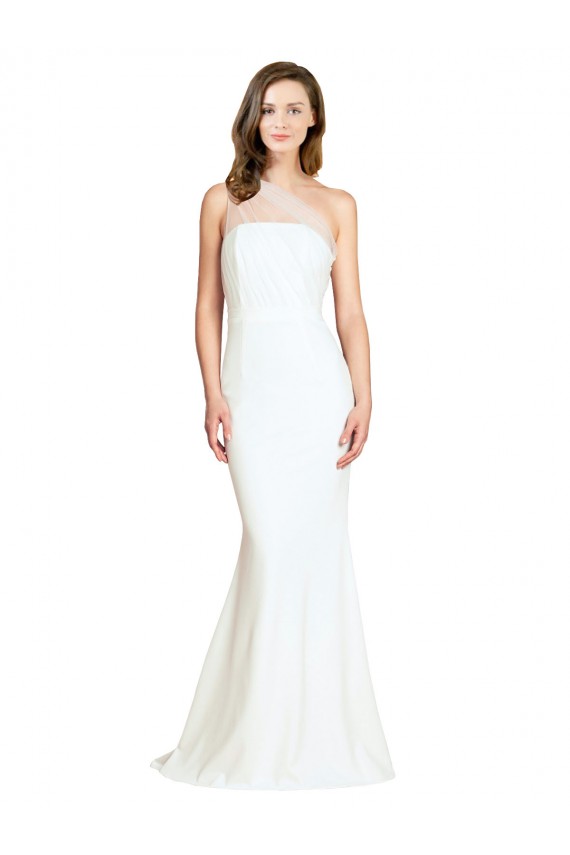 Stretch Crepe & Tulle One Shoulder Sweep Train Sleeveless Formal Evening Gown / Bridesmaid Dress Norwich