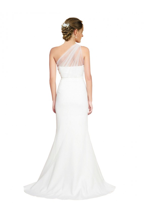 Stretch Crepe & Tulle One Shoulder Sweep Train Sleeveless Formal Evening Gown / Bridesmaid Dress Norwich