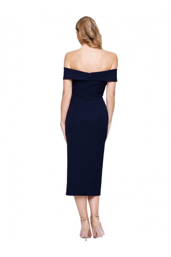 Stretch Crepe Off the Shoulder Midi Length Sleeveless Formal Evening Gown / Prom Dress / Bridesmaid Dress Norwich