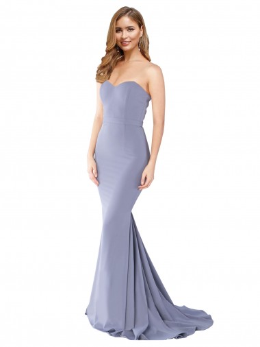 Low Back Smoke Blue Stretch Crepe Sweetheart Long Sleeveless Formal Evening Gown / Prom Dress / Bridesmaid Dress Norwich