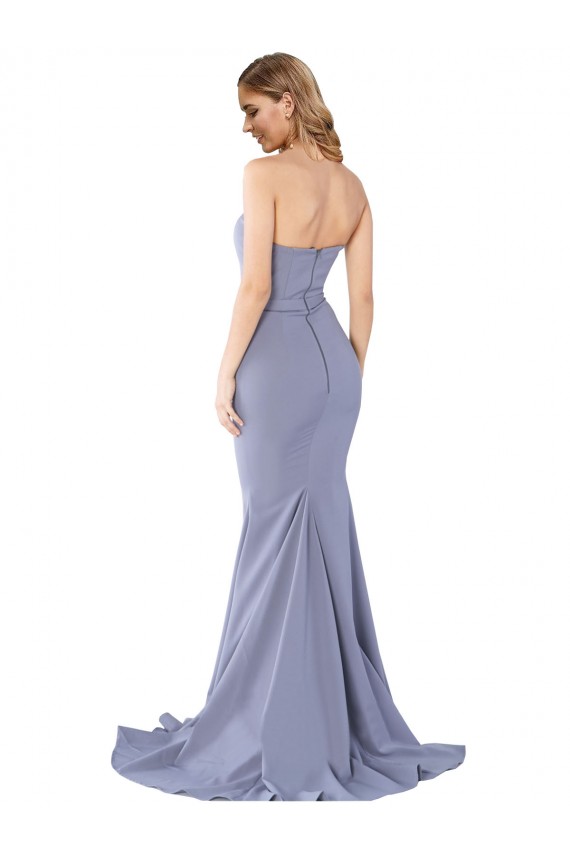 Low Back Smoke Blue Stretch Crepe Sweetheart Long Sleeveless Formal Evening Gown / Prom Dress / Bridesmaid Dress Norwich