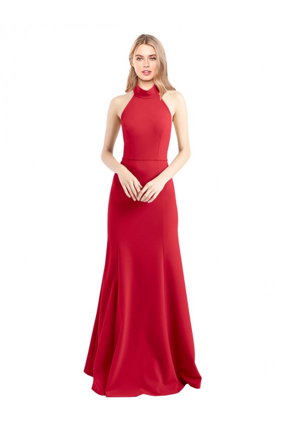 Open Back Red Stretch Crepe Halter Neck Long Sleeveless Formal Evening Gown / Prom Dress / Bridesmaid Dress Norwich