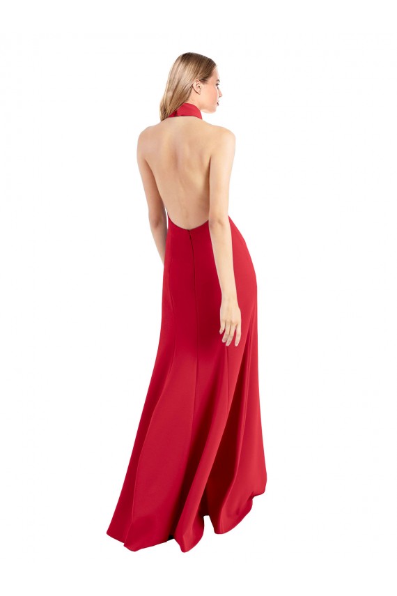 Open Back Red Stretch Crepe Halter Neck Long Sleeveless Formal Evening Gown / Prom Dress / Bridesmaid Dress Norwich