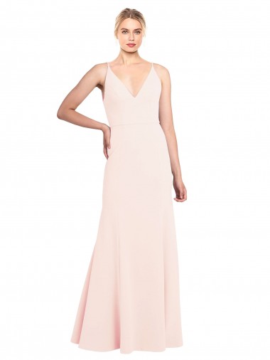 V-Back A-Line Stretch Crepe V-Neck Long Sleeveless Formal Evening Gown / Prom Dress / Bridesmaid Dress Norwich