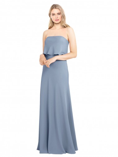 Smoke Blue Stretch Crepe High Neck Long Sleeveless Formal Dress / Bridesmaid Dress Norwich