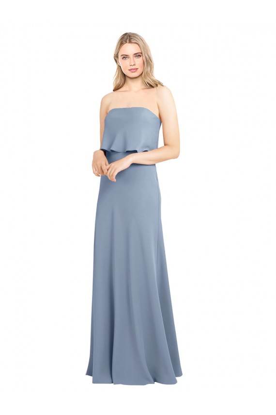 Smoke Blue Stretch Crepe High Neck Long Sleeveless Formal Dress / Bridesmaid Dress Norwich