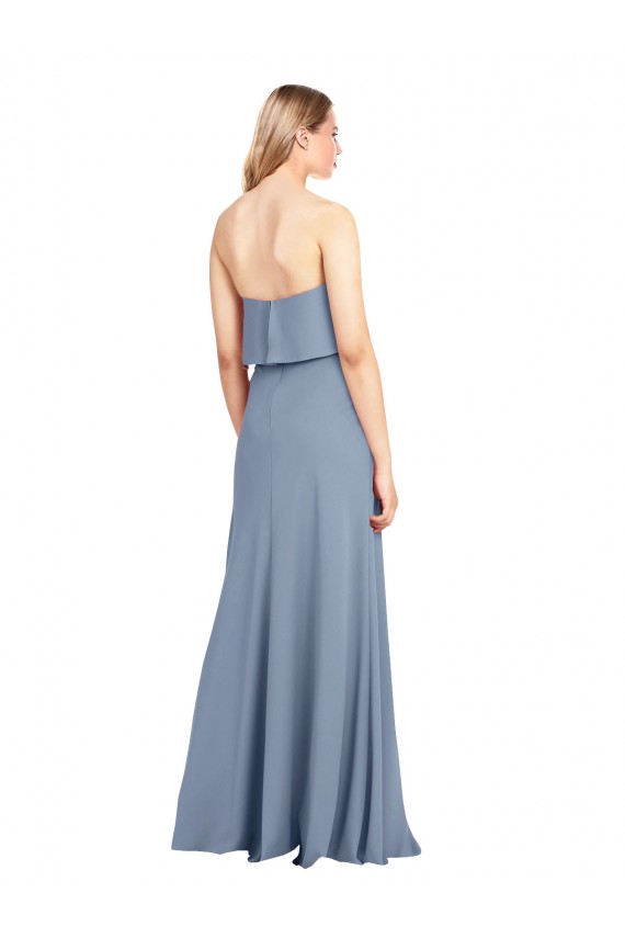 Smoke Blue Stretch Crepe High Neck Long Sleeveless Formal Dress / Bridesmaid Dress Norwich