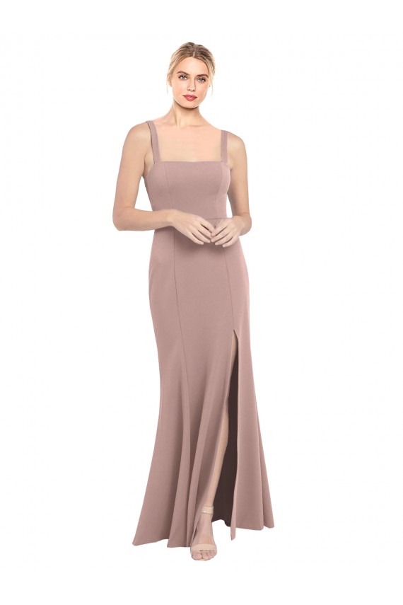 Dusty Pink Stretch Crepe Square Neck Long Sleeveless Prom Dress / Bridesmaid Dress Norwich