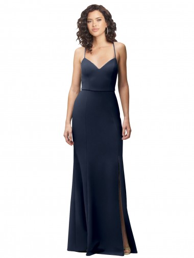 Open Back Dark Navy Stretch Crepe Spaghetti Straps Long Sleeveless Formal Evening Gown / Prom Dress / Bridesmaid Dress Norwich