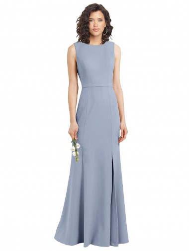 Keyhole Back Stretch Crepe Boat Neck Long Sleeveless Bridesmaid Dress Norwich