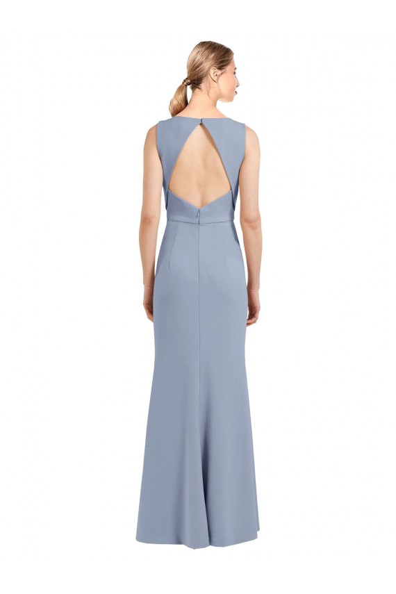 Keyhole Back Stretch Crepe Boat Neck Long Sleeveless Bridesmaid Dress Norwich
