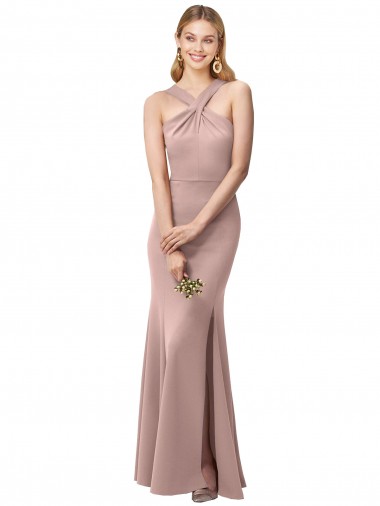 Open Back Stretch Crepe Halter Neck Long Sleeveless Prom Dress / Bridesmaid Dress Norwich
