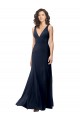 V-Back Dark Navy Stretch Crepe V-Neck Long Sleeveless Formal Dress / Bridesmaid Dress Norwich