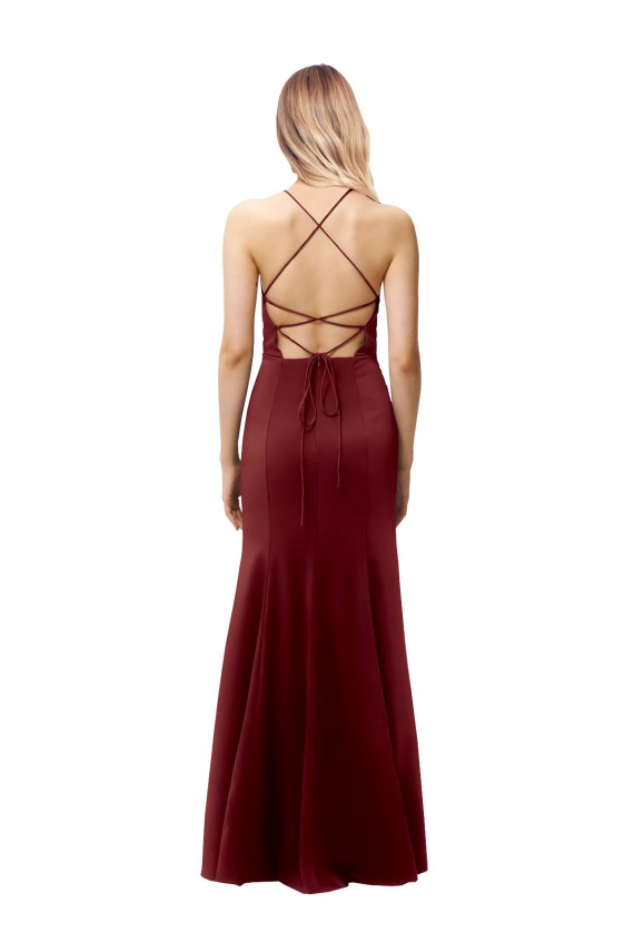 Open Back Burgundy Gold Stretch Crepe Halter Neck Long Sleeveless Formal Evening Gown / Prom Dress / Bridesmaid Dress Norwich