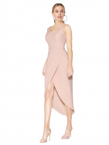V-Back Stretch Crepe Spaghetti Straps Knee Length Sleeveless High Low Evening Gown / Prom Dress / Bridesmaid Dress Norwich