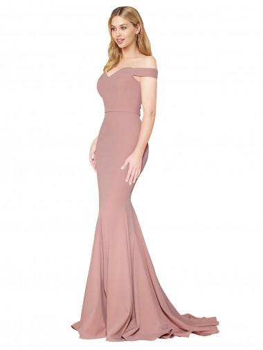 Stretch Crepe Off the Shoulder Sweep Train Sleeveless Formal Evening Gown / Prom Dress / Bridesmaid Dress Norwich