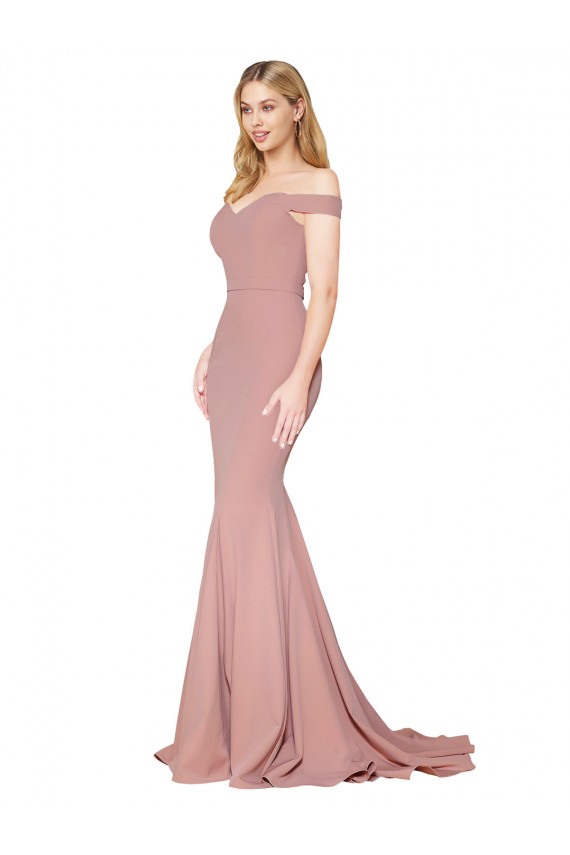 Stretch Crepe Off the Shoulder Sweep Train Sleeveless Formal Evening Gown / Prom Dress / Bridesmaid Dress Norwich