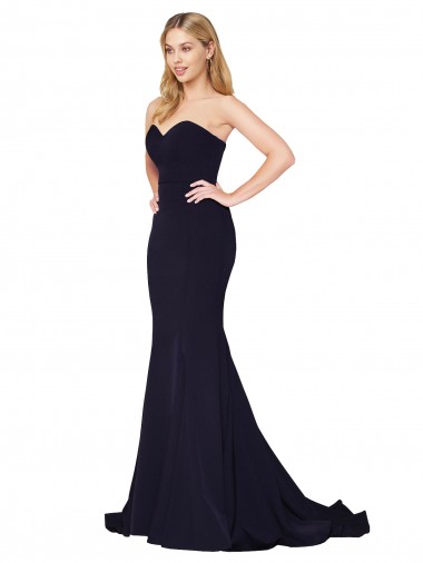 Dark Navy Stretch Crepe Sweetheart Sweep Train Sleeveless Formal Evening Gown / Prom Dress / Bridesmaid Dress Norwich